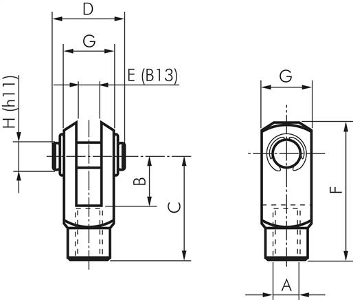 Gabelkopf mit Bolzen M 12 x 1,25, Stahl verzinkt
