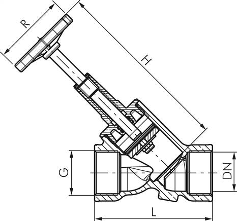 Schrägsitz-Absperrventil, Rp 1/2", PN 10, Messing, DVGW
