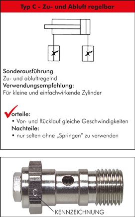 Drosselrückschlagventil M 5, zu- und abluftregelnd (C), Messing