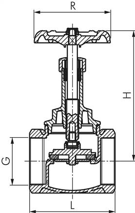 Muffen-Absperrventil, Rotguss/Messing, G 1/2", PN 16