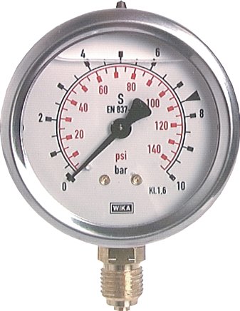 Glycerin-Manometer senkrecht (CrNi/Ms), 63mm, 0 - 6 bar