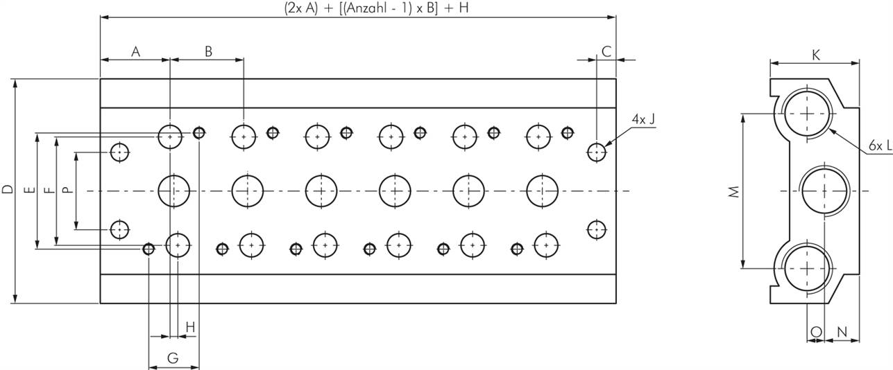Mehrfachanschlussplatte (14-fach) für 5/2-Wege & 5/3-Wege Ventile zu V 54-14