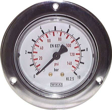 Einbaumanometer (CrNi/Ms), Frontring, 63mm, -1 bis 0 bar