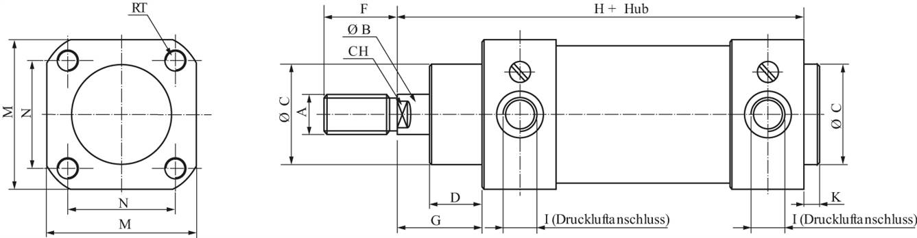ISO 15552-Zylinder, Kolben 40mm, Hub 100mm, ECO