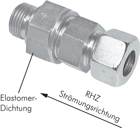 Hydraulik-Rückschlagventil 6 L (M12x1,5)-G 1/8", Stahl verzinkt, Durchfluss Rohr zu Gewinde