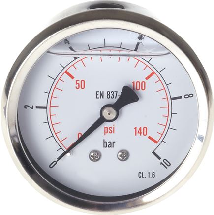 Glycerin-Manometer waagerecht (CrNi/Ms),63mm, 0 - 2,5bar -Eco-Line