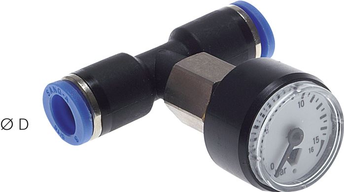 Manometer 0 - 16bar, 8mm Schlauch, IQS-Standard