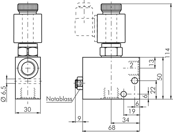 2/2-Wege Ventil, stromlos geschlossen (NC), einseitig 24V=, 3/8", bis 350 bar (Stahl verzinkt)