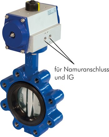 Pneum. Anflanschklappe DN65-PN16 (DIN) GGG40/Edelstahl/NBR,  Feder-schließend