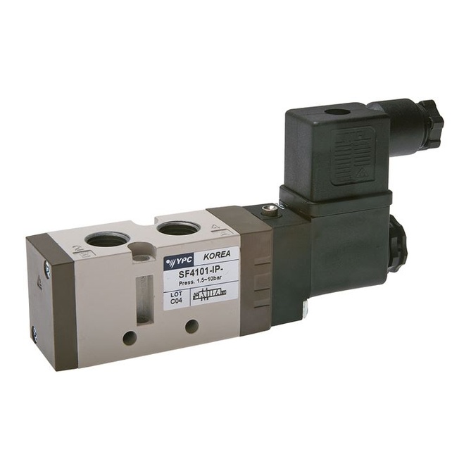 Elettrovalvola a 5/2 vie, G 1/4" (scarico G 1/8"), ritorno a molla, 230 V CA