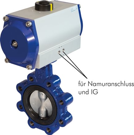 Pneum. Anflanschklappe DN50-PN25 (DIN/EN) GGG40/Edelstahl/NBR,  Feder-schließend