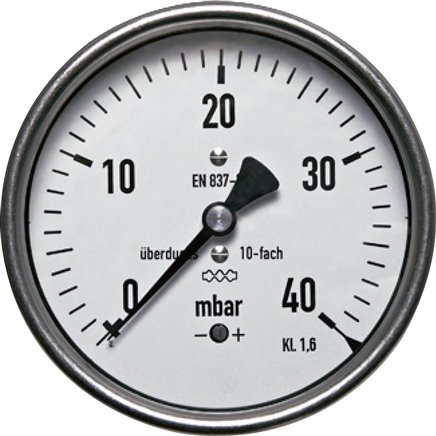 Manometer waagerecht 63mm, 0 - 40 mbar, G 1/4"