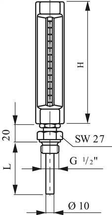Maschinenthermometer (150mm) senkrecht/0 bis +200°C/160mm
