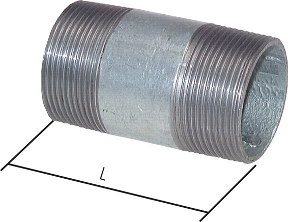 Rohrdoppelnippel R 2-1/2"-200mm, Stahlrohr ST 37 verzinkt