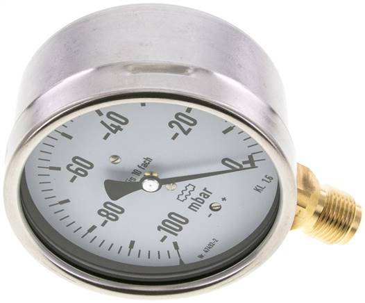 Manometer senkrecht 100mm, -100 bis 0 mbar, G 1/2"