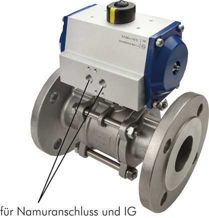 Pneum. 3-tlg. Flanschkugelh., DN20-PN40 (DIN/EN), doppeltwirkend