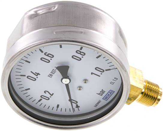 Manometer senkrecht (CrNi/Ms), 100mm, 0 - 1 bar