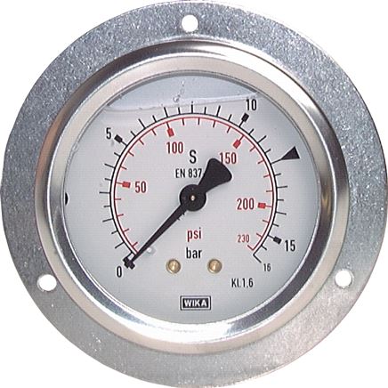 Glycerin-Einbaumanometer,Frontring, 63mm, 0 - 10 bar