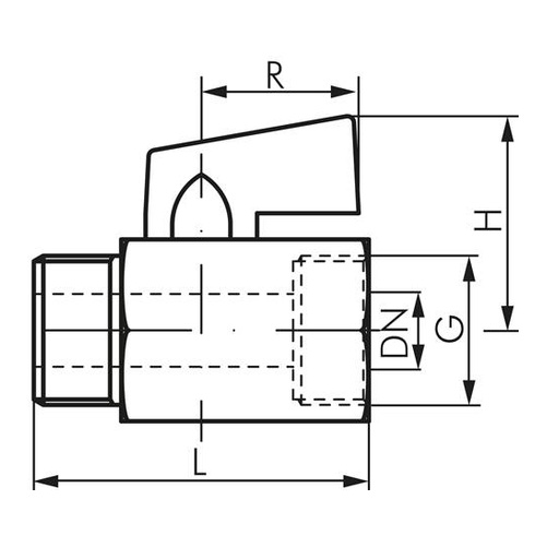 Messing-Minikugelhahn G 1/2" Innengewinde / Außengewinde, PN 15, Knebelgriff