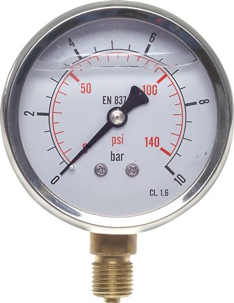 Glycerin-Manometer senkrecht (CrNi/Ms), 63mm, 0 - 1 bar -Eco-Line