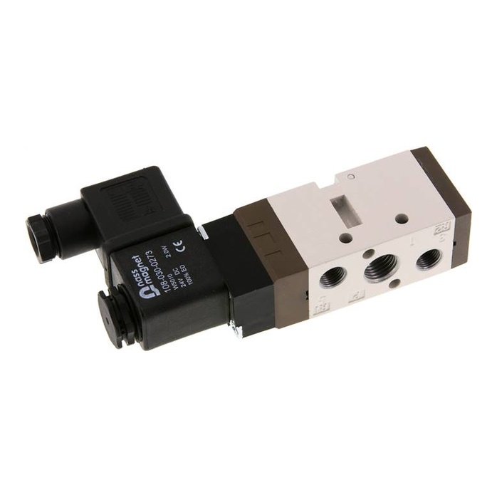 Elettrovalvola a 5/2 vie, G 1/4" (scarico G 1/8"), ritorno a molla, 230 V CA